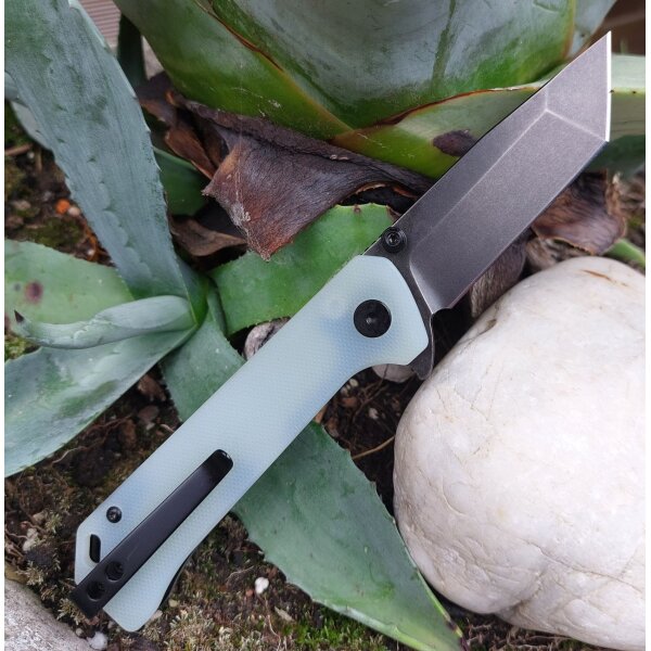 QSP Knife Grebe T Button Lock QS148-D2 14C28N Stahl G10 Griff