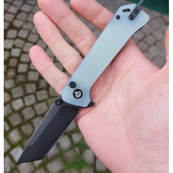 QSP Knife Grebe T Button Lock QS148-D2 14C28N Stahl G10 Griff