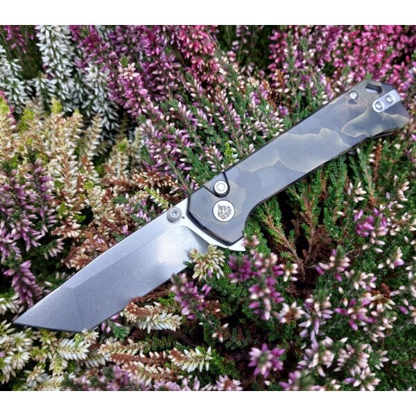 QSP Knife Grebe T Button Lock QS148-F1 S35VN Stahl Raffir-Resin Noble