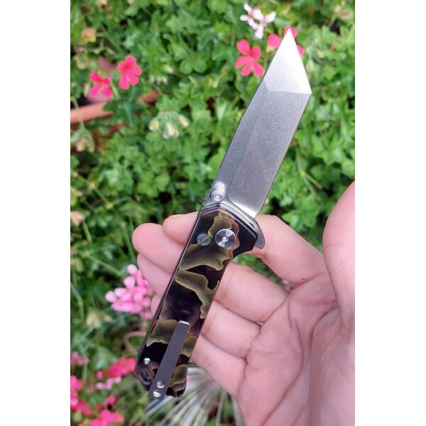 QSP Knife Grebe T Button Lock QS148-F1 S35VN Stahl Raffir-Resin Noble
