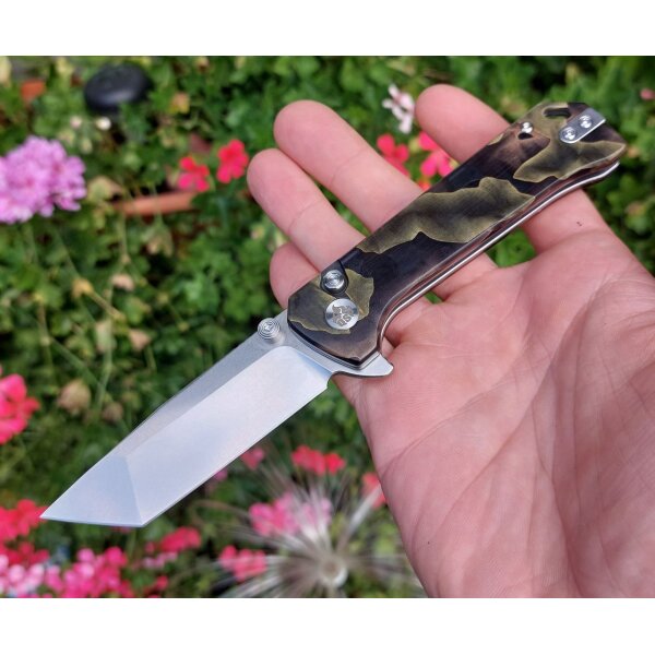 QSP Knife Grebe T Button Lock QS148-F1 S35VN Stahl Raffir-Resin Noble