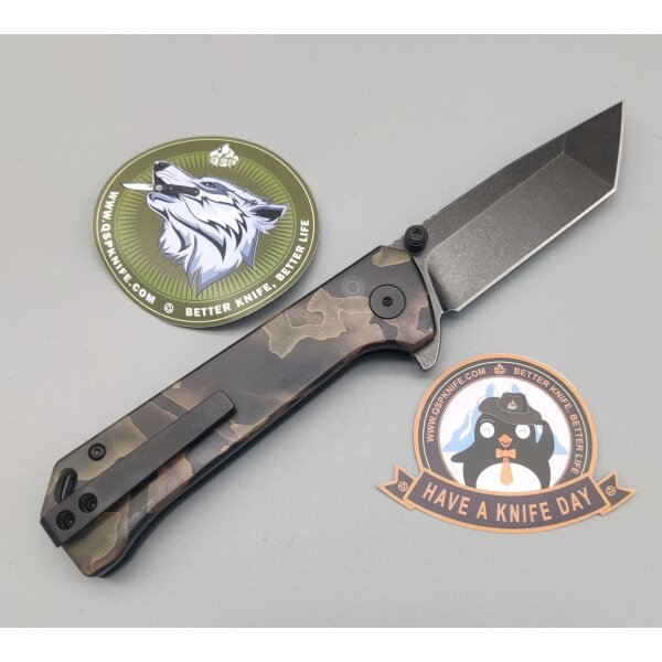 QSP Knife Grebe T Button Lock QS148-F2 S35VN Stahl Raffir-Resin Noble