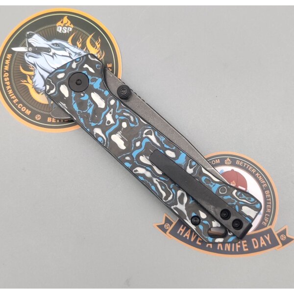QSP Knife Grebe T Button Lock QS148-H2 S35VN Stahl Colored Gem Carbon