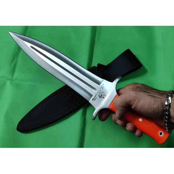 J&V Forester Montero Micarta Naranja Saufänger mit Lederscheide