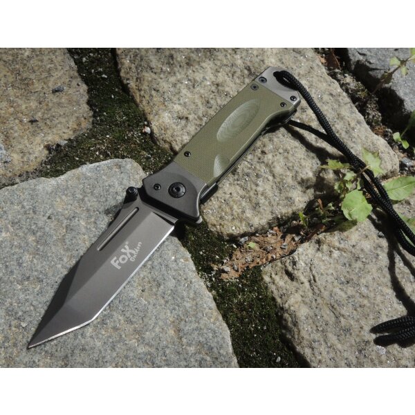 Fox Outdoor Tanto Beast III Messer Taschenmesser G10 Griff Olivegrün