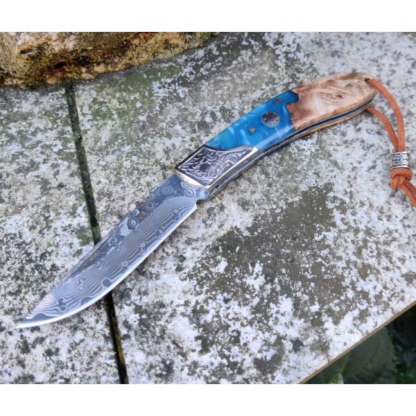Albainox Blue Lago Damastmesser mit Triple-Material Griff Taschenmesser