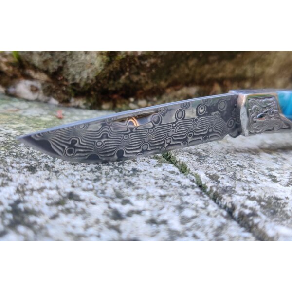 Albainox Blue Lago Damastmesser mit Triple-Material Griff Taschenmesser