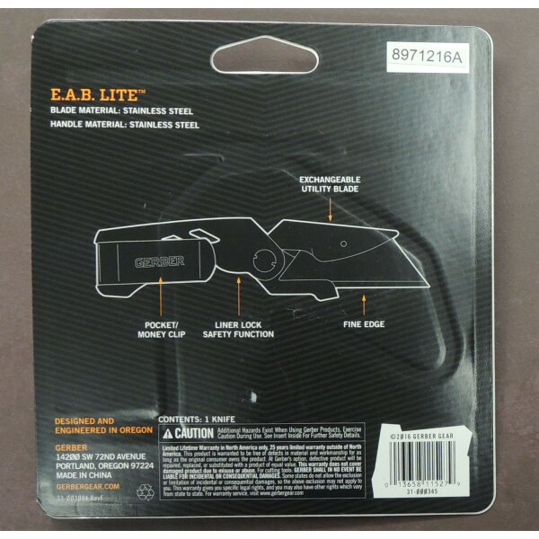 Gerber E.A.B LITE Messer Utility Knife Taschenmesser wechselbare Klinge Geldclip