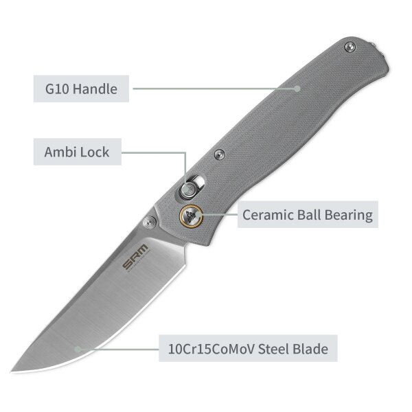 SRM Knives 255L-GK2 Medal Ambi Lock Folder grau G10