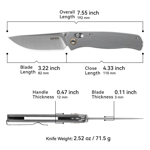 SRM Knives 255L-GK2 Medal Ambi Lock Folder grau G10