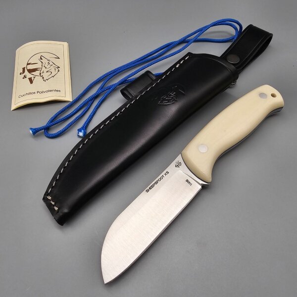 J&V XS Sheepfoot Micarta Marfil 1.4116 Stahl Lederscheide fixed feststehend weiß white