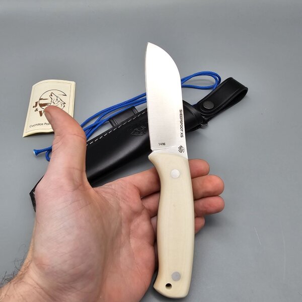 J&V XS Sheepfoot Micarta Marfil 1.4116 Stahl Lederscheide fixed feststehend weiß white