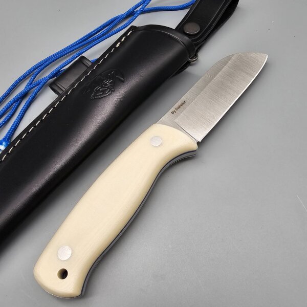 J&V XS Sheepfoot Micarta Marfil 1.4116 Stahl Lederscheide fixed feststehend weiß white