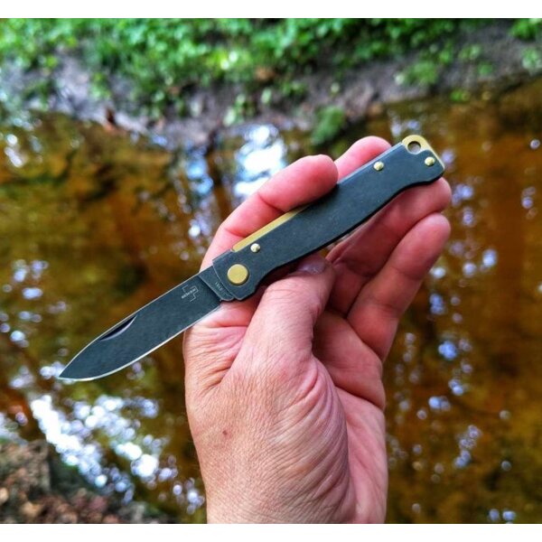 Böker Plus Atlas Black Stonewash Brass Slipjoint Messing 01BO859