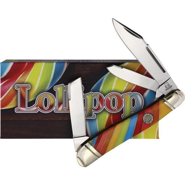 Rough Ryder Lollipop Series Texas Stockman Slipjoint Taschenmesser mit Sammlerbox Regenbogen Rainbow