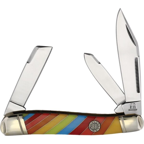 Rough Ryder Lollipop Series Texas Stockman Slipjoint Taschenmesser mit Sammlerbox Regenbogen Rainbow