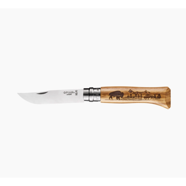 Opinel Messer No. 08 Animalia America Bison Buffalo Eiche französisches Taschenmesser Messer