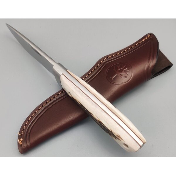 Böker Arbolito Hunter Hirschhorn Jagdmesser N695 Stahl Lederscheide