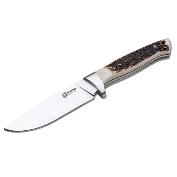 Böker Arbolito Hunter Hirschhorn Jagdmesser N695 Stahl Lederscheide
