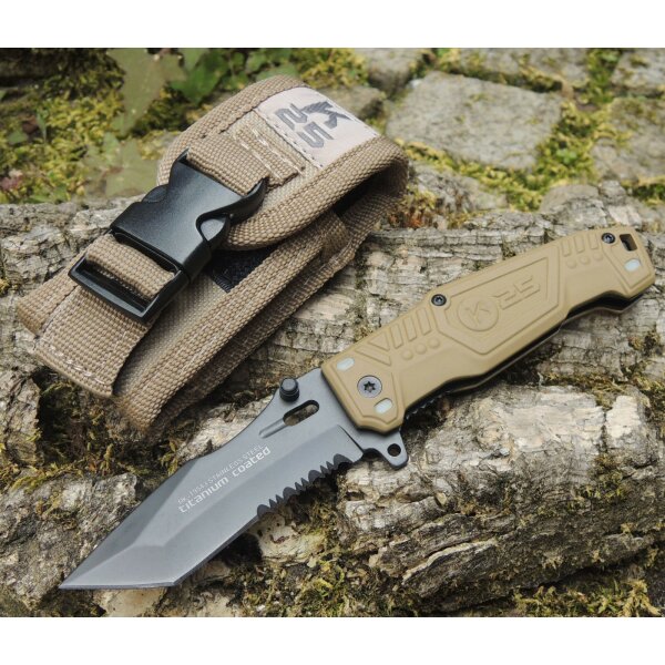 K25 Messer " Mohican II coyote " Tanto Taschenmesser 440 Stahl + Nylonetui
