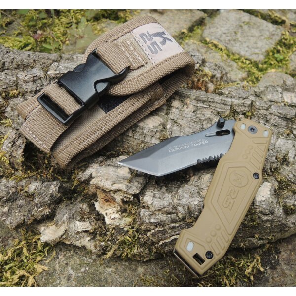 K25 Messer " Mohican II coyote " Tanto Taschenmesser 440 Stahl + Nylonetui