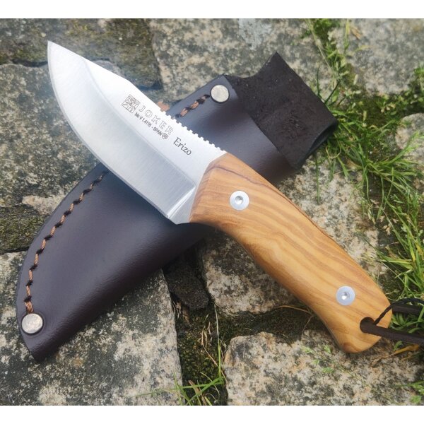 Joker Erizo Olivenholz Braun inkl. Lederscheide Gürtelmesser 7,5cm