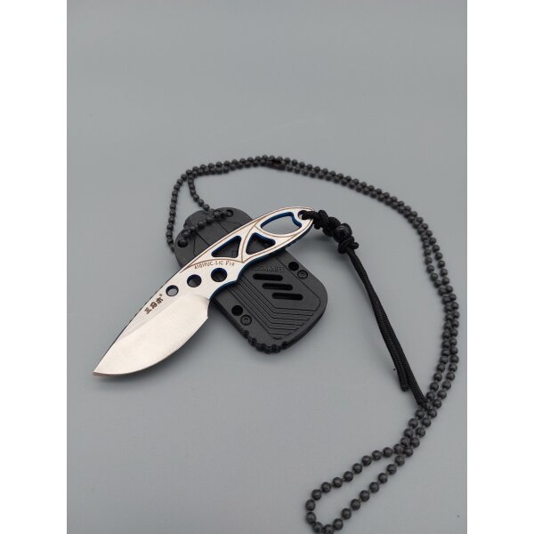 SanRenmu Messer "The Violet" SILVER-BLAU Neck Knife 12C27 Stahl Scheide LED 4101FUC-SIC