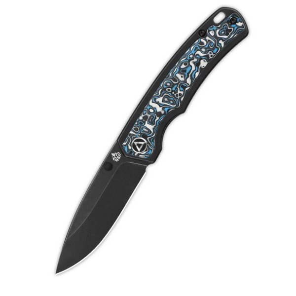 QSP Puffin Frame Lock Pocket Knife S35VN Blade Titanium Handle with Black-white-Blue Carbon Fiber inlay