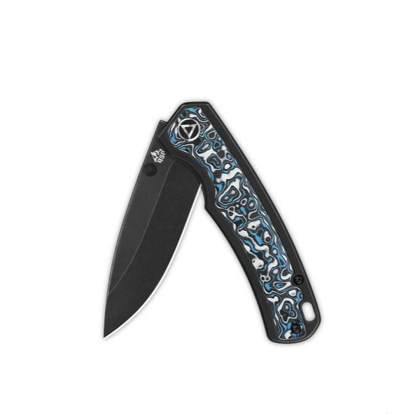 QSP Puffin Frame Lock Pocket Knife S35VN Blade Titanium Handle with Black-white-Blue Carbon Fiber inlay