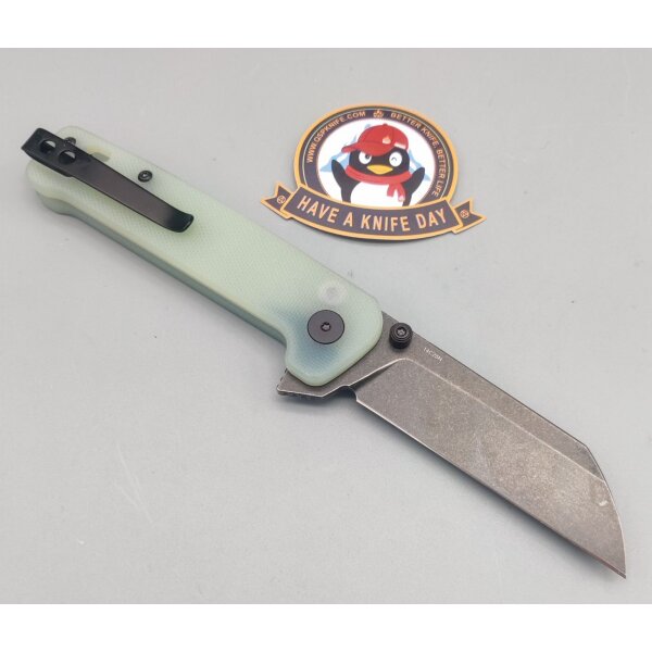QSP Penguin Button Lock Pocket Knife 14C28N Blade Black Jade G10 Handle