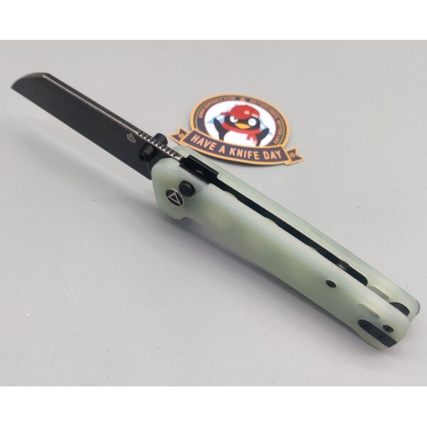 QSP Penguin Button Lock Pocket Knife 14C28N Blade Black Jade G10 Handle