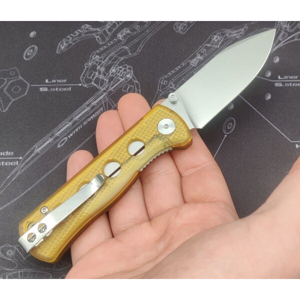QSP Canary Folder 14C28N Stahl Linerlock Ultem Stonewash