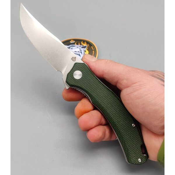 QSP Knife Walrus Folder D2 Stahl Green Micarta Stonewash