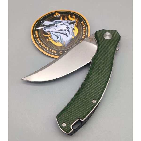 QSP Knife Walrus Folder D2 Stahl Green Micarta Stonewash