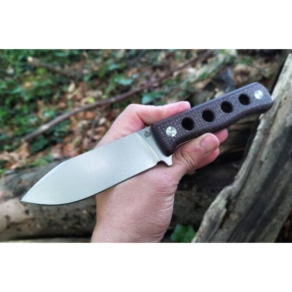 QSP Canary Fixed Blade Knife Cr8Mo2VSi (DC53) Blade Dark Brown Micarta Handle
