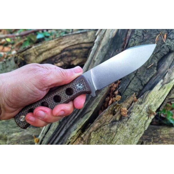 QSP Canary Fixed Blade Knife Cr8Mo2VSi (DC53) Blade Dark Brown Micarta Handle