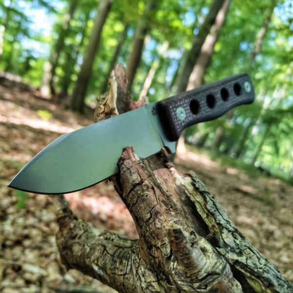 QSP Canary Fixed Blade Knife Cr8Mo2VSi (DC53) Blade Dark Brown Micarta Handle