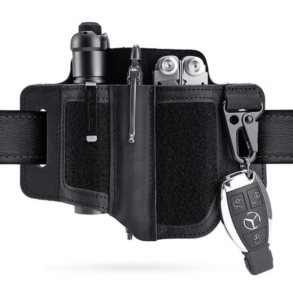 Viperade PL3 Schwarz Lederholster für EDC Gear mit Klett Loop Open Pen Holder