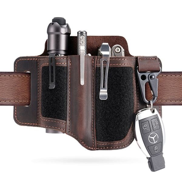 Viperade PL3 Schwarz Lederholster für EDC Gear mit Klett Loop Closed Pen Holder