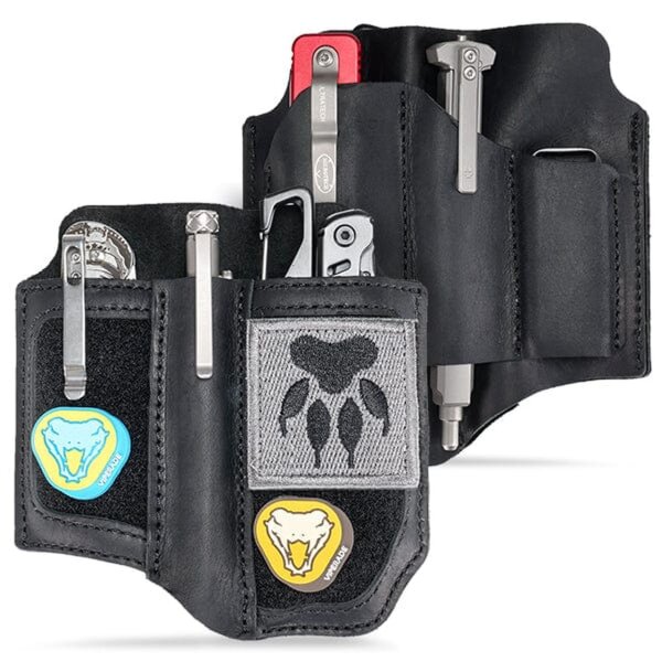 Viperade PL8 Schwarz Lederholster für EDC Gear mit Klett Area Open Pen Holder 6 Plätze