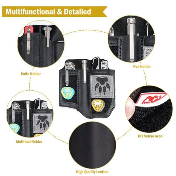 Viperade PL8 Schwarz Lederholster für EDC Gear mit Klett Area Open Pen Holder 6 Plätze