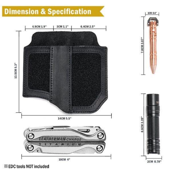 Viperade PL8 Schwarz Lederholster für EDC Gear mit Klett Area Open Pen Holder 6 Plätze