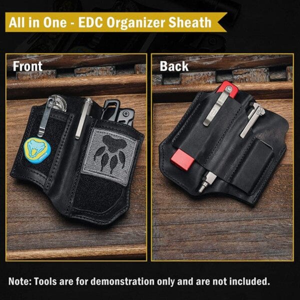Viperade PL8 Schwarz Lederholster für EDC Gear mit Klett Area Open Pen Holder 6 Plätze