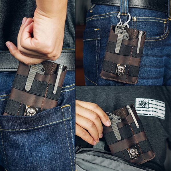 Viperade PL5 Schwarz Lederholster für Gear mit Klett Area EDC Organizer
