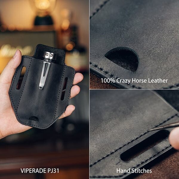 Viperade PJ31 Schwarz Lederholster für EDC Gear Pen Lampe Tool etc.