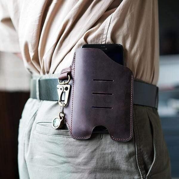 Viperade PJ20 Braun Lederholster für Smartphone mit Karabiner