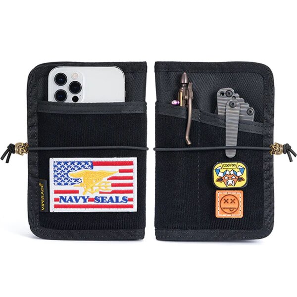 Viperade VE11-Black Organizer 500D Polyestergewebe EDC Pouch mit Klett Area und Bead Pig
