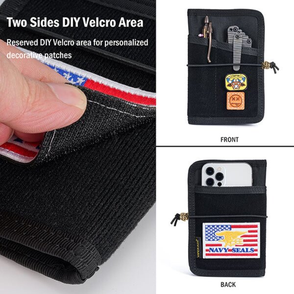 Viperade VE11-Black Organizer 500D Polyestergewebe EDC Pouch mit Klett Area und Bead Pig