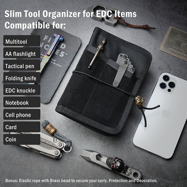 Viperade VE11-Black Organizer 500D Polyestergewebe EDC Pouch mit Klett Area und Bead Pig