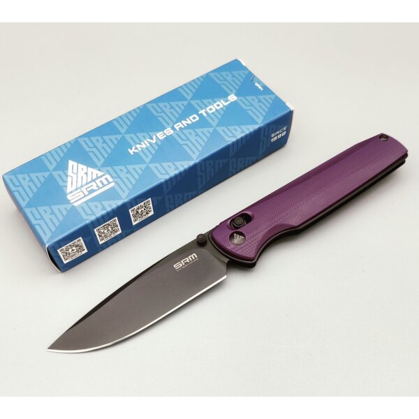SRM Knives 258L-GN Terrier Ambi Lock Folder Purple/Black D2 Stahl G10 Griff